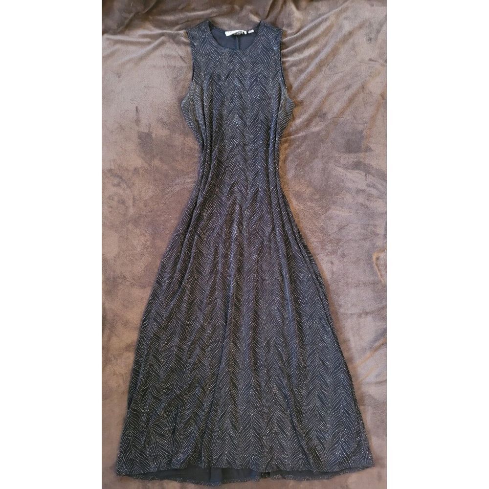 Vintage Marian And Maral Maxi Dress‎ Black Silver Glitter Pattern Y2K 90s Grunge